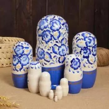 Матрешка 10-ти кукольная "Маша" гжель, 25см, ручная роспись