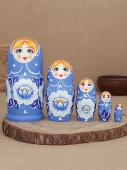 Матрешка "Гжель синяя" 5 кукольная