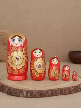 Матрешка "Хохлома красная" 5 кукольная