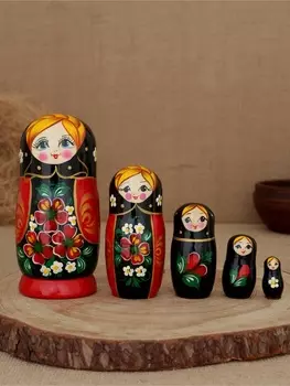 Матрешка "Незабудка черный платок" 5 кукольная