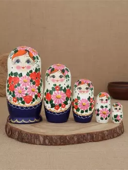 Матрешка "Розовый букет" 5 кукольная