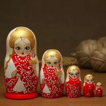 Матрешка жженка "Красная", 5-ти кукольная