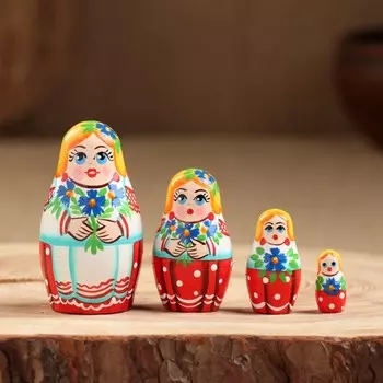 Матрёшка "С васильками", 4 кукольная, 7х4x3,5 см