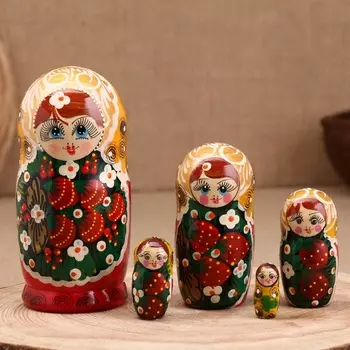 Матрёшка "Ягодка", жёлтый платок, 5-кукольная, 16 см