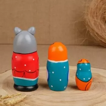 Матрёшка-животное"Котик серый с мышкой", 3 кукольная