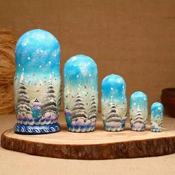 Матрёшка «Зима», голубая, 5 кукольная, люкс