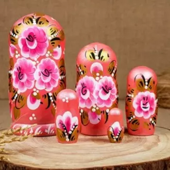 Матрёшка «Зима», розовая, 5 кукольная, люкс