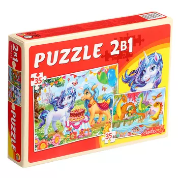 Макси-пазлы 2 в 1 «Единороги + динозавры №3», 35 и 35 элементов