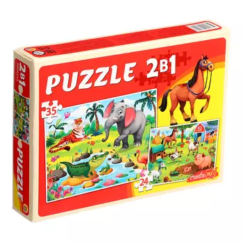 Макси-пазлы 2 в 1 «Забавные животные №5», 24 и 35 элементов