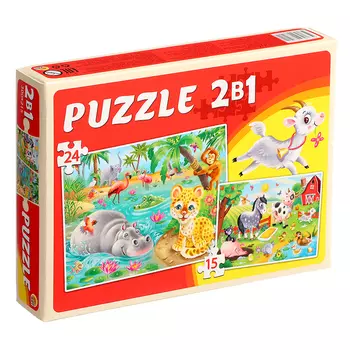 Макси-пазлы 2 в 1 «Забавные животные №4», 15 и 24 элементов