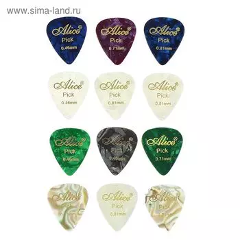 Медиаторы "Alice" 12 шт., 0,46-0,81 мм, целлулоид, перламутровые