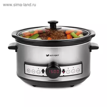 Медленноварка Kitfort KT-212, 200 Вт, 3.5 л, 3 режима, таймер, серебристая
