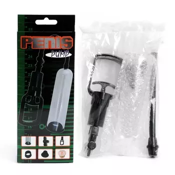 Помпа для увеличения члена, поршень, 3 кольца, ABS-пластик, чёрная, 20.5 см