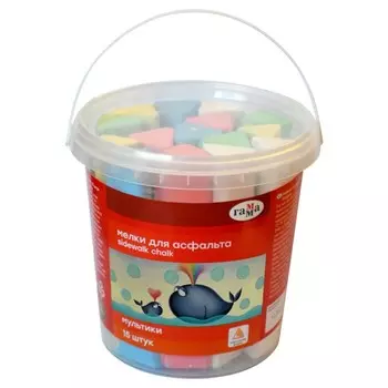 Мелки для асфальта Гамма "Мультики" цветные, 15 штук, треугольные, в пластиковом ведре