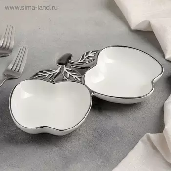 Менажница 2 ячейки «Яблоки», 25.514.53,5 см, керамика, белая