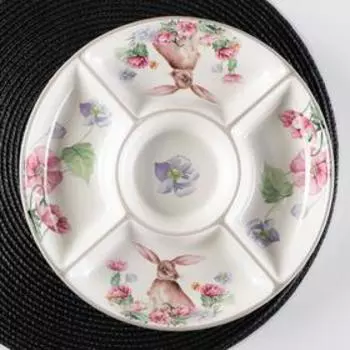 Менажница 5 ячеек Доляна «Зайка», d=26 см, доломит, цвет белый