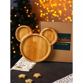 Менажница деревянная Adelica «Микки», 3 секции, 25231,8 см, пропитана минеральным маслом, в подарочной коробке, берёза