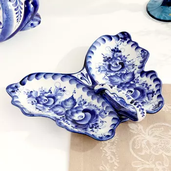 Менажница "Бабочка", гжель