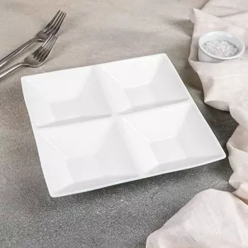 Менажница 4 ячейки Wilmax, 2020 см, фарфор, белая