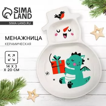 Менажница керамическая «Дракоша», 14 х 20 х 3 см, цвет белый