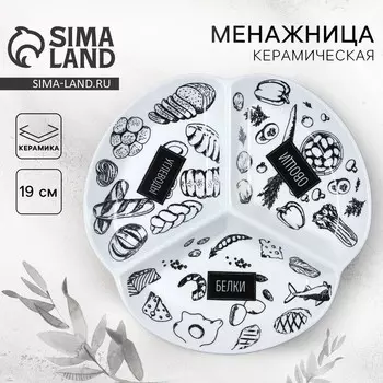 Тарелка керамическая секционная, для похудения «ПП», 19 см