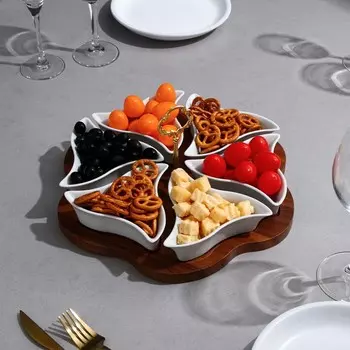 Менажница Medisa, 6 шт: 180 мл, деревянное основание, фарфор, Иран