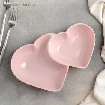 Менажница 2 секции «Сердца», пластик, 2717 см, розовая