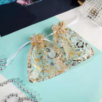 Мешочек подарочный «Цветы с турецким огурцом», 1012, цвет белый с золотом