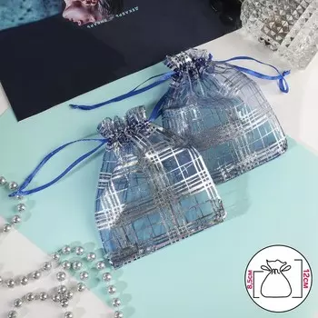 Мешочек подарочный «Клетка», 1012, цвет с синий с серебром