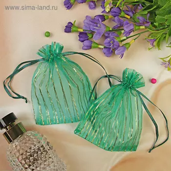 Мешочек подарочный "Линии золотые", 10*12, цвет изумрудный