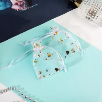 Мешочек подарочный «Сердечки» маленькие, 79, цвет белый с золотом