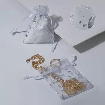 Мешочек подарочный «Звёзды с месяцем», 79 см, белый с серебром