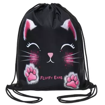 Мешок для обуви 435 х 360 мм, Stavia (плотность 600D с водоотталкивающей ПУ-пропиткой) "Мордашка" чёрный