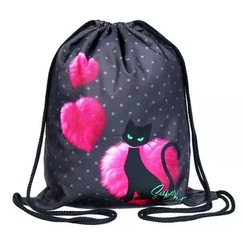 Мешок для обуви 435 х 360 мм, Stavia (плотность 600D с водоотталкивающей ПУ-пропиткой) "Черная кошка" розовый