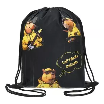 Мешок для обуви 435 х 360 мм, Stavia (плотность 600D с водоотталкивающей ПУ-пропиткой) "Капибара" чёрный