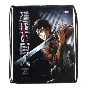 Мешок для обуви 490 х 410 мм, с петлей, Hatber "Атака Титанов" черный