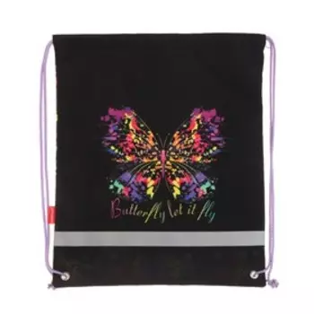 Мешок для обуви 440 х 365 мм, Erich Krause, плотность 300D, со светоотражающей полосой, Butterfly, чёрный/разноцветный