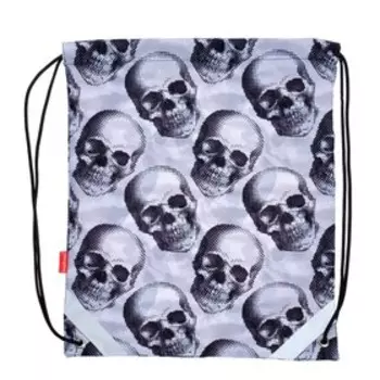 Мешок для обуви Erich Krause, 440 х 365 мм, Pixel Skull, серый/белый