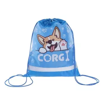 Мешок для обуви с карманом 420 х 340 мм, со светоотражающей полосой, "Милый корги"