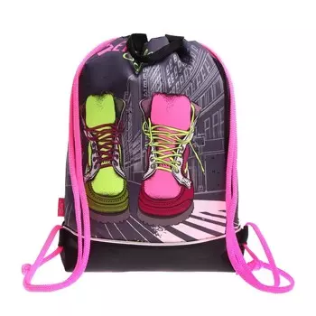 Мешок для обуви с карманом 430 х 360 х 90 мм, с расширением, ручка-петля, светоотражающая полоса, Оникс МО-31с-21, "Яркие кеды" (полиэстер кашированный пенополиуретаном "дутик")