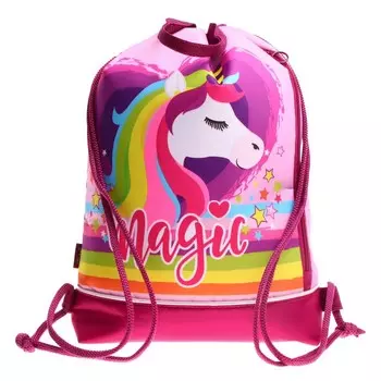 Мешок для обуви с карманом 430 х 360 х 90 мм, с расширением, ручка-петля, светоотражающая полоса, Оникс МО-31с-21, "Яркий единорог" (полиэстер кашированный пенополиуретаном "дутик")