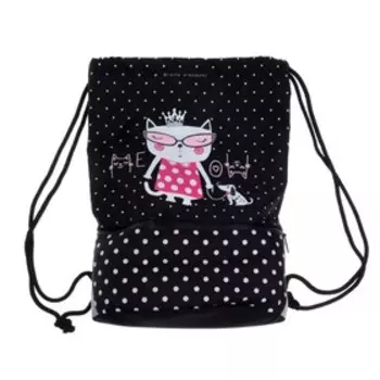 Мешок для обуви с карманом 480 х 370 х 30 мм, со светоотражающей полосой, Bruno Visconti "Кошечка на прогулке" (высокопрочный полиэстер, плотность 420