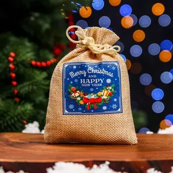 Мешок подарочный новогодний с термонаклейкой, синий, 1014 см