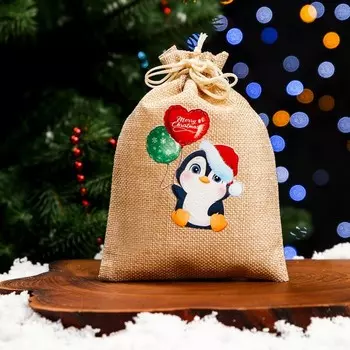 Мешок подарочный новогодний с термонаклейкой «Пингвин», 1318 см