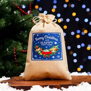 Мешок подарочный новогодний с термонаклейкой, синий, 1624 см