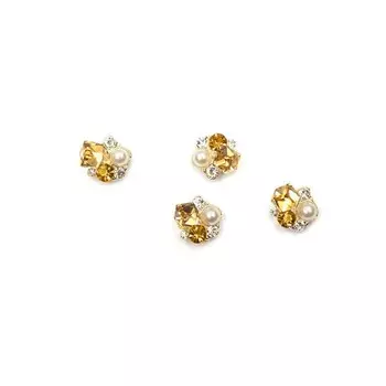 Металлическая фурнитура TNL «Куб жёлтый с жемчугом», 4 шт