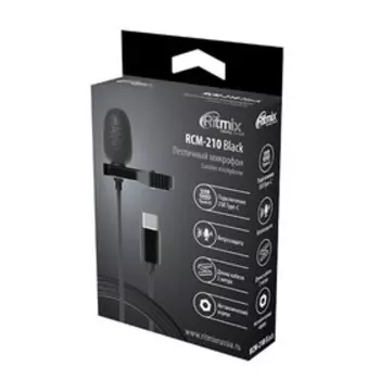 Микрофон RITMIX RCM-210 Black, в комплекте держатель-клипса, разъем type-c, кабель 2 м