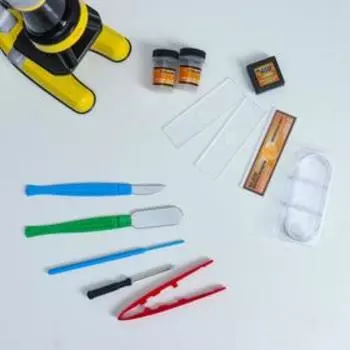 Микроскоп "Юный ботаник" кратность до х1200, желтый, подсветка