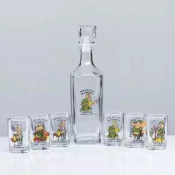 Мини-бар 7 предметов графин + стопки деколь "Солдаты" 500/50 мл