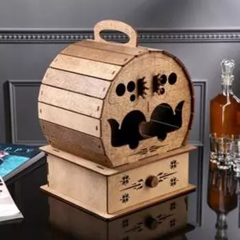 Мини-бар деревянный "Бочка", 31х27х8 см, светлый